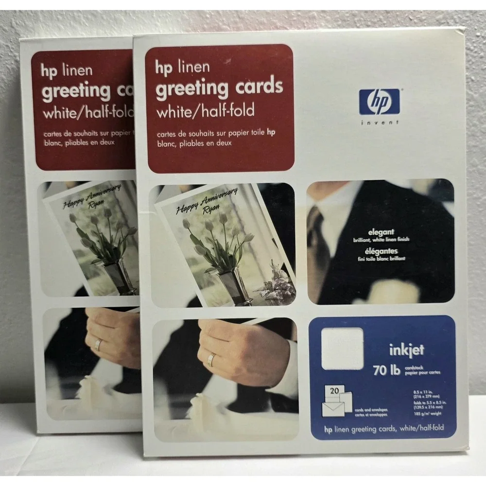 HP Linen Greeting Cards White Half-Fold For Inkjet 8.5x11 20 Cards x 2 = 40